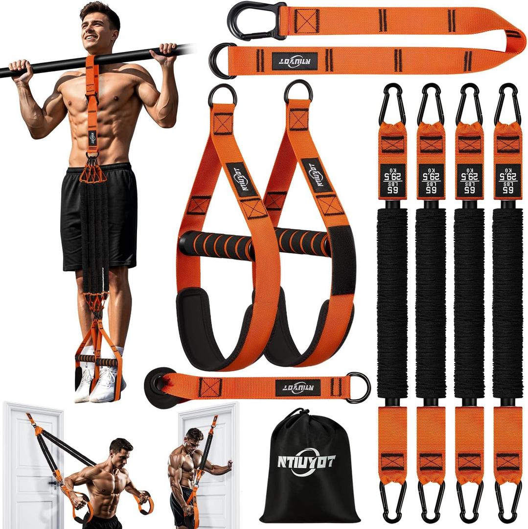 Pull Up Bands, Heavy Duty Resistance Bands with Handle, Workout Bands for Pull Up Bar, Pullup Assist Band Set for Exercise, Full Body Workout, Home Gym for Enhanced Strength, Muscle Training (1-Orange)