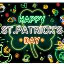 Happy St. Patrick's Day Backdrop Neon St. Patrick's Day Photography Background Ceremony Party Holiday Decoration (7x5ft)