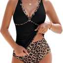 BMJL Tankinis Swimsuit for Women 2 Piece Bathing Suits with Cute Ruffle Detail High Waisted Tankini (Medium, Black93)