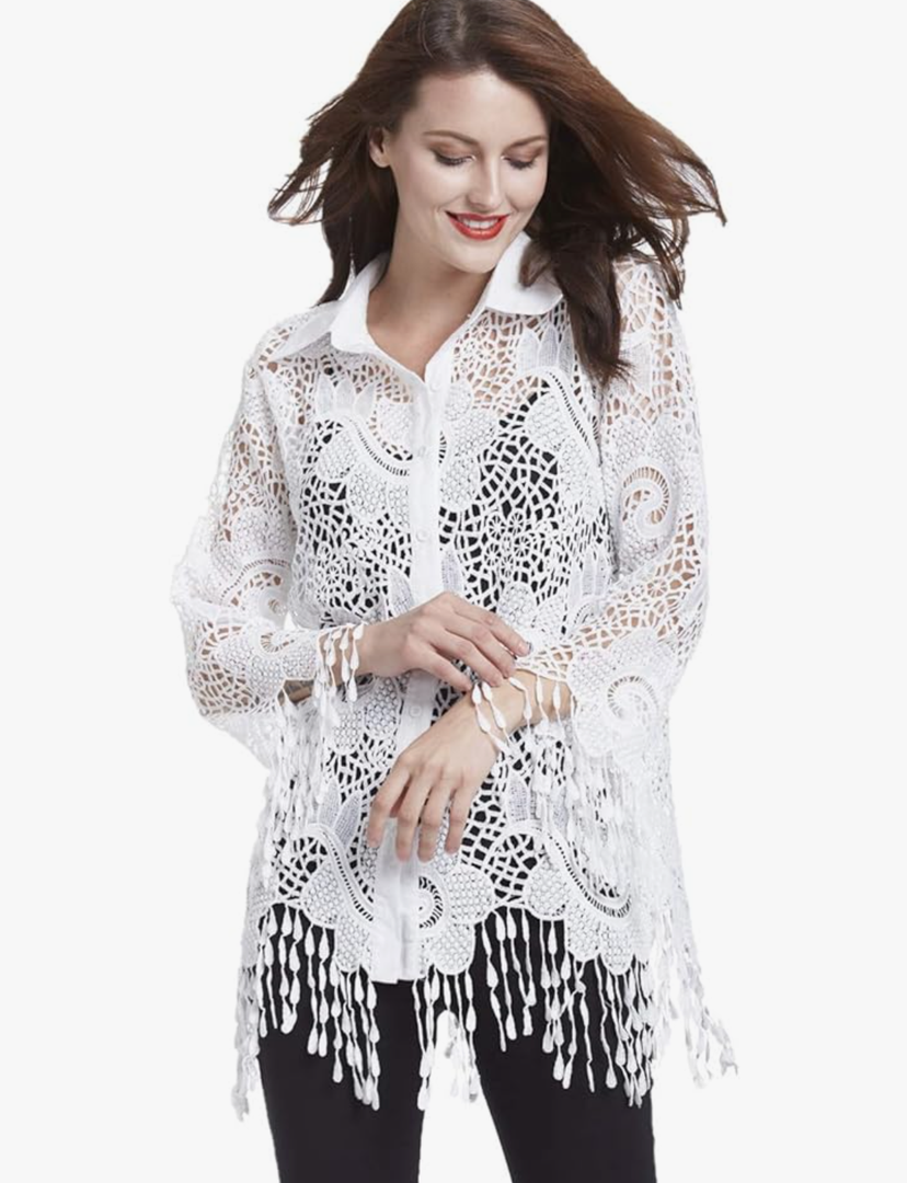 SIMPLY COUTURE Women's Long Sleeve Floral Mesh Button Down Blouse S