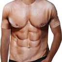 Goodstoworld Unisex 3D Fake Abs T Shirts Shredded Chest Printed Short Sleeve Costume Novelty Tees Shirt (XL)