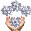 4 x SolarStar 12 PCS Siver Glitter Poinsettias Artificial Christmas Flowers, 5.5 inches, with Clips for Christmas Tree Decoration, Home, Wedding, Party, Wreath Decoration Xmas Tree Ornaments (Silver)