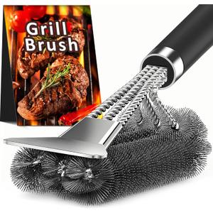 TNTOR Grill Brush with Scraper, 18" Adjustable Handle BBQ Grill Brush for Outdoor Grill, Extra Strong Grill Cleaner Accessories for Grill/Smoker/Gas/Charcoal Grill Cleaning-Gifts for Grill Wizard/Dad (Silver Black)