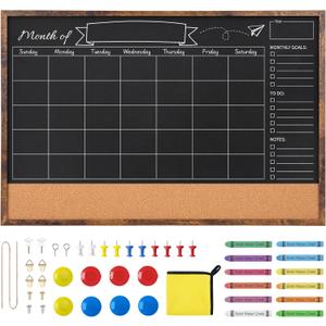 Magnetic Chalkboard Calendar 24x36 Inches, Framed Chalk Board for Wall Organization, Planning/School Timetable/Memo, Hanging Magnetic Surface for Office, School, Home