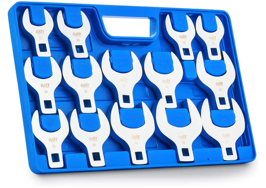 Orion Motor Tech 14pc Jumbo Crowfoot Wrench Set, Metric Crows Foot Wrench Set for 27 to 50 mm Flare Nuts, Chrome Plated Cr-V Steel Crowfoot Wrenches for 1/2" Drive Rachet & Extender with Storage Case