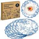 Kochorie Blue Floral Paper Placemats 100 Pack, Disposable Scalloped Table Mats, Blue Vintage Flower Paper Place Mat, 13.5 x 13.5 Inch for Weddings Bridal Showers Party Décor