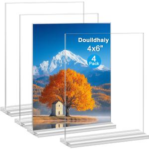 Acrylic Picture Frame 4x6 inches, 4 Pack Clear Plastic Picture Frames Holder Standing,Double Sided Picture Desktop Display for Photo Home Office -Vertical