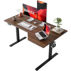 Agilestic Electric Standing Desk, Height Adjustable Desk, 55 x 32 Inch Sit Stand up for Work Office Home, L Shaped Ergonomic Rising Computer Table with Memory Preset, Dark Walnut
