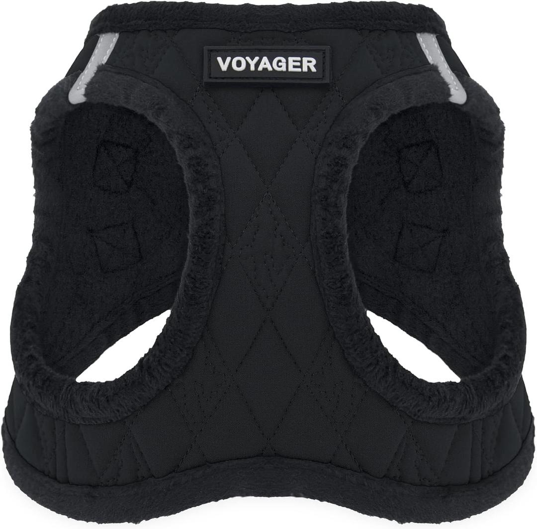 Best Pet Supplies - All Weather Plush, Reflective, No Pull Harness for Small, Medium Dogs, Cats - Secure with Hook & Loop Fastener, Buckle, Double D-Rings - Black Plush, L