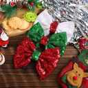 3 x Christmas Hair Accessories - Sequins Bows Alligator Clips with Clips for Girls, Women, Toddlers in Red, White, Green