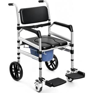 Heavy-Duty Rolling Shower Chair with 10" Solid Wheels for Elderly
