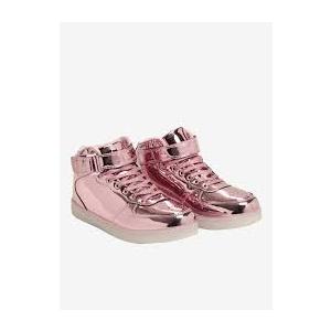 2High Top Shiny Pink Girls Sneakers -High Top Shoes Size 