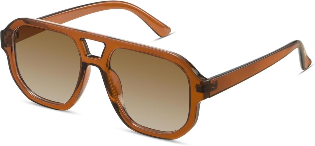 livho Trendy Polarized Square Aviator Sunglasses Women Men Square Eyewear Frame, Retro Sun Glasses for Women Men 2025 Shades (Dark Brown/ Brown)