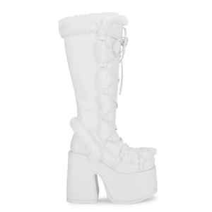 VIMISAOI Womens Mid Calf Boots, Lace Up Zip Block Chunky High Heel Punk Goth Warm Fur Winter Snow Platform Boots (5)