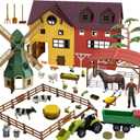 Farm Animals Figurines Toys -140 pcs Toy Set Barn Toy Horse Stable Tractor Trailer Windmill Farmer Fence Playset for Kids Toddlers Boy Girl 3-7 Years Old