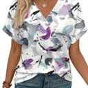 WIHOLL Womens Summer Tops Short Dolman Sleeve Shirts 2025 Fashion V Neck Outfits Clothes (3X-Large, 3-purple Printed)
