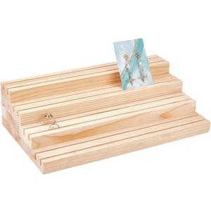 NBEADS 4-Tier Wood Jewelry Display Stand, Wooden Earring Organizer Holder with Grooves Jewelry Showcase Rack for Rings Earring Display Cards Photo Home Decorations