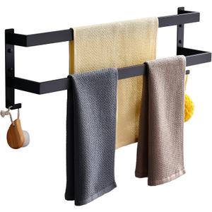 Double Towel Bar Towel Racks for Bathroom, Bath Towel Holders Wall Mount, Stainless Steel Towels Shelves Towel Rail, 2-Tiers (Matte Black, 28 Inches)