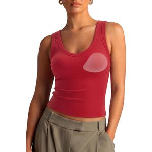 SUUKSESS Women Cotton Ribbed Summer Casual Tops Padded Loose Fit Tank Tops (Red, XS)