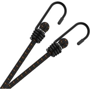 Bungee Cords with Hooks 60 Inch Long Superior Latex Heavy Duty Elastic Straps [2PCS, Metal Hook]