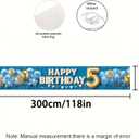 5th Happy Birthday Banner Blue Gold Birthday Backdrop Balloons Stars Confetti 118x20 inches Fun Party Decor Supplies for 5th Birthday Celebration Photo Backdrop Wall Hanging Decoration