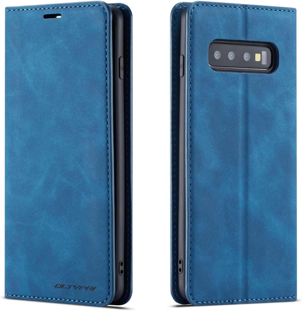 QLTYPRI for Samsung Galaxy S10 Plus Case, Premium PU Leather Cover TPU Bumper with Card Holder Kickstand Hidden Magnetic Adsorption Shockproof Flip Wallet Case for Samsung Galaxy S10 Plus - Blue