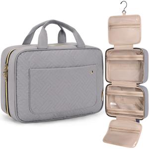 BAGSMART Toiletry Bag Travel Bag with Hanging Hook, Water-resistant Makeup Cosmetic Bag Travel Organizer for Accessories, Shampoo, Full Sized Container, Toiletries Grey, Large 
