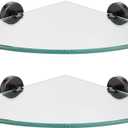 JQK Corner Glass Shelf, Oil Rubbed Bronze Bathroom 304 Stainless Steel Shower Triangle Floating Wall Shelf, 10 x 10 Tempered Glass, 2 Pack, TGS190L10-ORB-P2