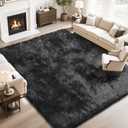 Fluffy Rug Shaggy Area Rug, Black 8x10 Area Rugs for Living Room, Large Shag Area Rugs for Bedroom Kids Room Home Decor, Upgrade Anti-Skid Rectangular Fuzzy Rugs