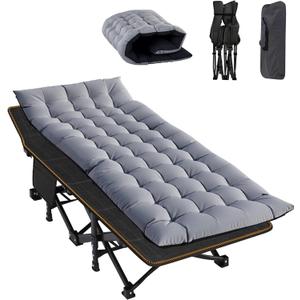 ABORON Camping Cot for Adult 28" Extra Wide, Heavy-Duty 1200D Oxford Cot for Sleeping, Portable Folding Camp Bed with Mat & Carry Bag (Fog)