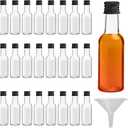 BELLE VOUS Small Liquor Bottles (24 Pack) - Reusable Plastic 150ml (5 fl oz) Empty Spirit Bottle with Black Screw Cap, Liquid Funnel for Easy Pouring, Filling - Bottles for Weddings & Parties