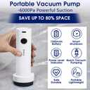 6Kpa Cordless Electric Vacuum Pump for Storage Bags, USB Rechargeable Portable Vacuum for Travel Air Pump Compression Bag Pumps for Clothes Bedding, White Black (No bags)