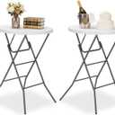 32" Round Folding Table, Portable Bar Height Folding Table with Detachable Legs, Round Foldable Table with HDPE Top for Standing Parties, Balcony, Event, Indoor Outdoor Use (White, 2 Pack)
