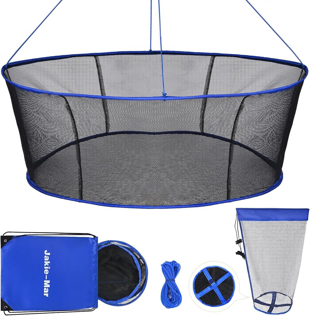 Foldable Fishing Net, Drop Net for Pier Fishing, Portable Bridge Landing Net with Multi-Purpose Foldable Fish Basket, Foldable Bait Net, Crab Net, Shrimp Net