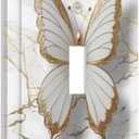 Decorative Light Switch Covers White-Gold 3D Butterfly & Abstract Marble Single Toggle Light Switch Cover Plate 1 Gang Outlet Covers Wall Plate Luxury Abstract Modern Dimmer Faceplate Bedroom