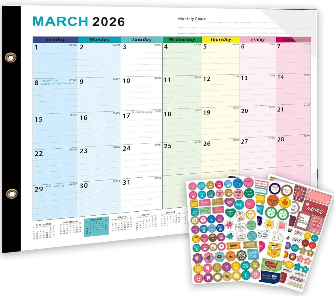 2026-2027 Desk Calendar - 22" x 17", 18 Month Calendar Jan 2026 - Jun 2027, Large Monthly Desktop Calendar with Daily Blocks, Thick Paper, Corner Protectors - Colorful (3 Stickers Included)