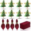 KPOSIYA 6pcs Christmas Tree Napkin Rings Set of 8and 8 Christmas Napkins Cloth, Napkins holdes for Dinning Table Setting Decoration, Xmas Dinner Tables Rings for Winter Party