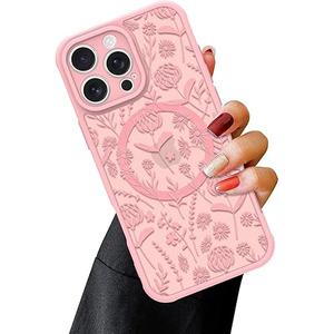 Magnetic for iPhone 16 Pro Max Case [Compatible with MagSafe] Pink Wild Flower Slim Translucent Matte for iPhone 16 Pro Max Camera Lens Protection Cover, Pink Flowers  