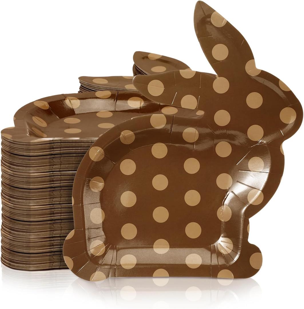 Bokon 100 Pcs Easter Paper Plates Disposable Bunny Shaped Plates Brown Rabbit Easter Party Tableware for Spring Holiday Dining Kitchen Party Supplies