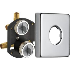R22000 MultiChoice Universal Valve 3-Setting 6-Setting Custom Shower Integrated Diverter Rough, Shower Valve Kit/Trim Kit, Brass Construction, Champagne Bronze and Delta Faucet RP51034 Vero Shower Flange - Tub and Shower, Chrome