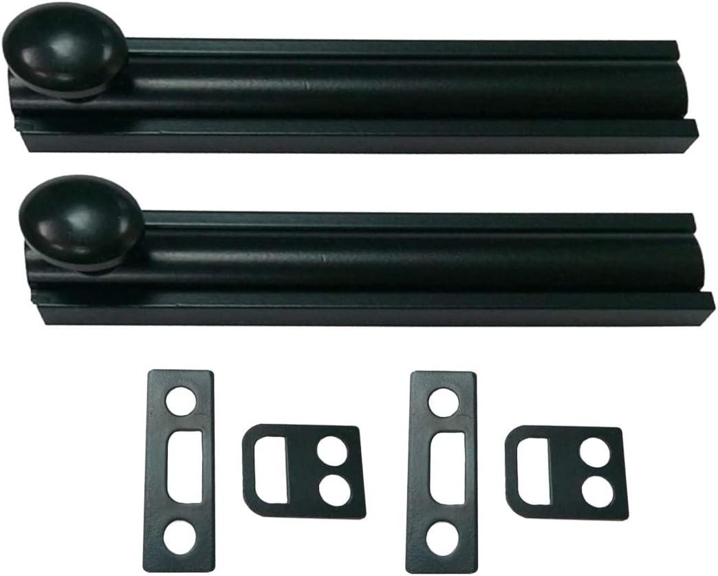 QCAA Solid Brass Surface Bolt 4", Matte Black, Made in Taiwan, 2 Pack