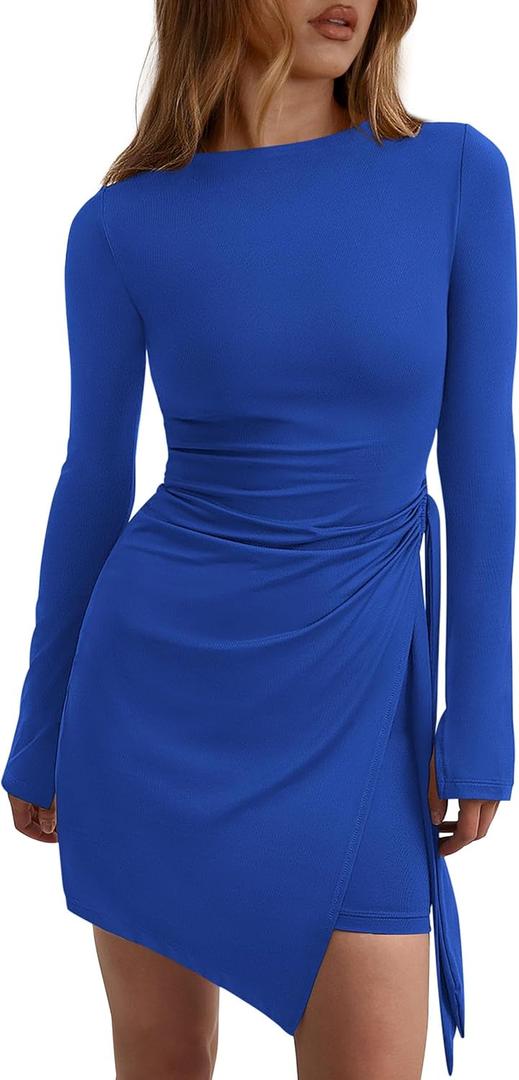 PRETTYGARDEN Women 2025 Mini Bodycon Dresses Long Sleeve Ruched Fitted Short Night Out Trendy Party Club Outfits Fall Clothes (XXL)