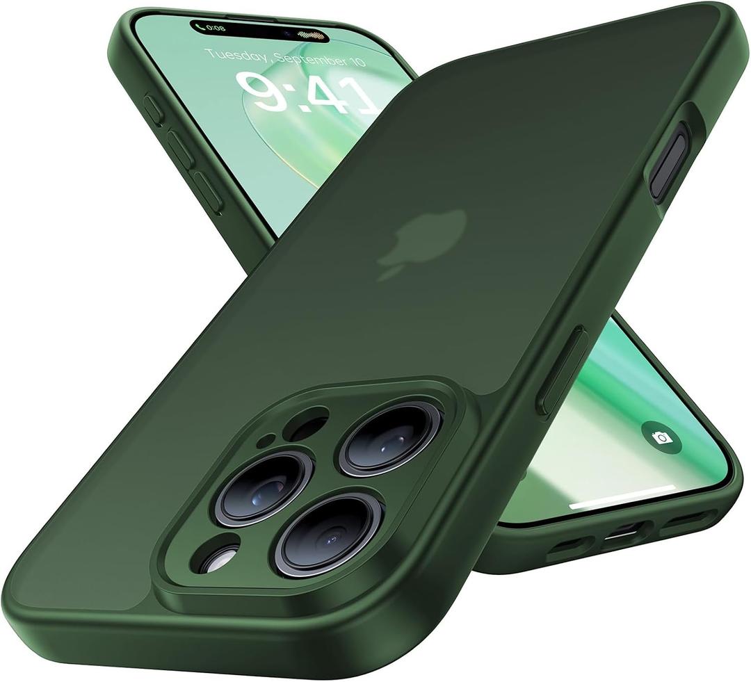 Shockproof for iPhone 16 Pro Max Case, Camera Protection Military-Grade Drop Protection Protective Anti-Yellow Slim Translucent Skin-Friendly for iPhone 16 Pro Max Phone Case, Forest Green