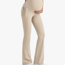 G4Free BareFeel Maternity Flare Leggings with Pockets Over The Belly Stretchy Casual Lounge Pregnancy Dress Pants for Work, M