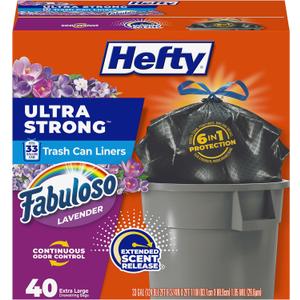 Hefty Ultra Strong 33 Gallon Trash Bags, Large Trash Bags Size, Trash Can Liners, Break Resistant Drawstring Closure, Resists Leaks, Punctures, and Tears, Black, Fabuloso Lavender Scent, 40 Bags