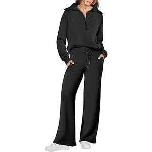 ANRABESS Women 2 Piece Outfits 2025 Fall Fashion Airport Wide Leg Pants Lounge Set Leisure Travel Vacation Clothes Sweatsuits
 Size XL