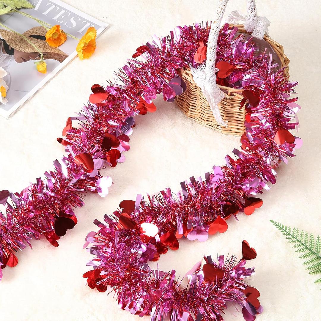 Valentines Day Decorations 100 Feet Valentine Tree Garland Pink Red Heart Metallic Twisted Hanging Stramer for Valentine's Day Wedding Decoration Party Supply (Pink)