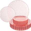 Festiva 60PCS Clear Pink Plastic Plates - Heavy Duty Weave Pattern Fancy Disposable Plates -serve for 30 guests Include 30PCS 10" & 30PCS 7" Plates for Birthday & Easter Party(Pink)