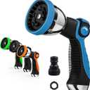 Garden Hose Nozzle Spray Nozzle,10 Hose Metal Duty Watering Patterns Thumb Control On Off Valve, High Pressure Nozzle Sprayer for Watering Plants, Car Wash,Cleaning,Showering Pets Blue