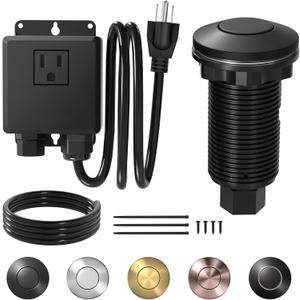 Joinfworld Garbage Disposal Air Switch Kit Waterproof Garbage Disposal Button Kit with Long Garbage Disposal Switch Matte Black - UL Listed